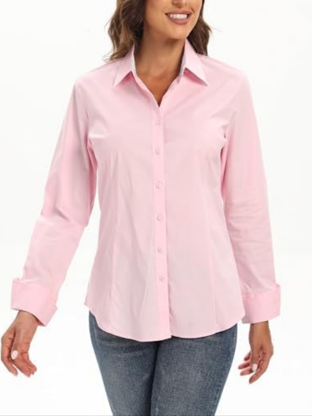 Jones New York Classic Fit No Iron Pink Button Down Dress Shirt Size L
